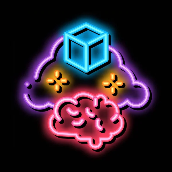 Paket hjärna moln neon glöd ikon illustration — Stock vektor