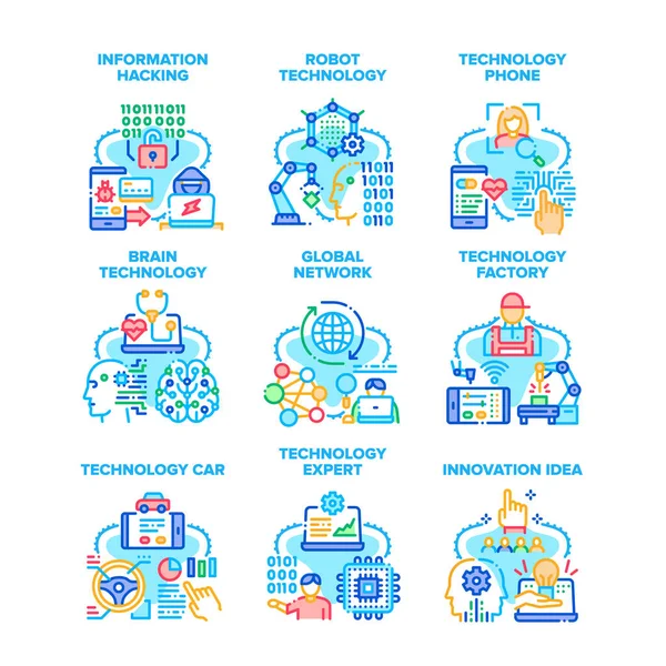 Technologie Netwerk Set Pictogrammen vectorafbeeldingen — Stockvector