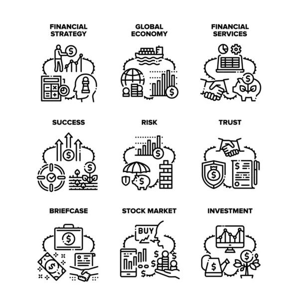 Zbiór ikon ilustracji wektorowych strategii finansowej — Wektor stockowy