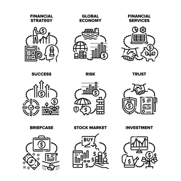 财务策略设定图标矢量图解 — 图库矢量图片