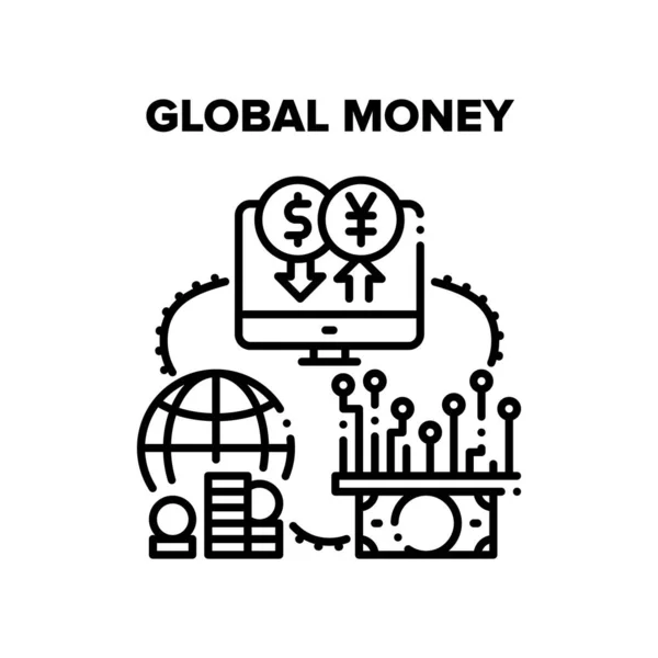 Global Money Vector Black Illustration — 图库矢量图片