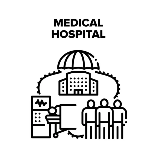 Illustration noire de vecteur d'hôpital médical — Image vectorielle