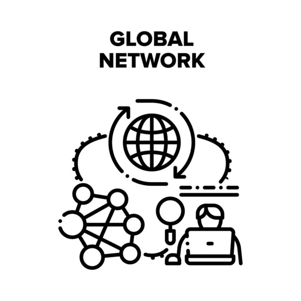 Global Network Vector Black Illustration — 图库矢量图片