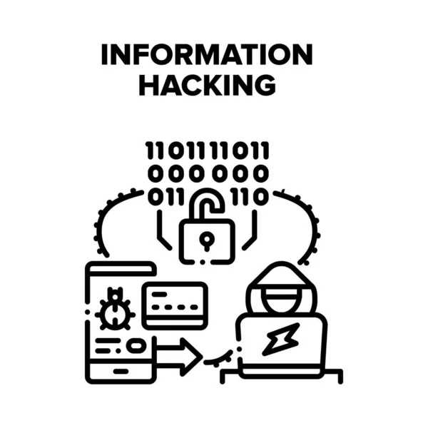 Персональна інформація Хакерство Вектор Чорна ілюстрація — стоковий вектор