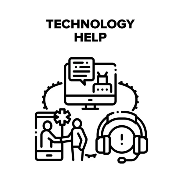 Tecnología Ayuda Vector Negro Ilustración — Vector de stock