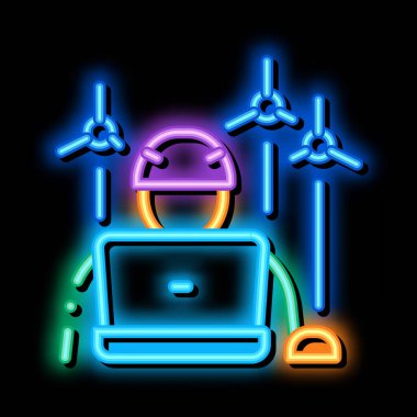 Yel değirmenleri teknisyeni neon ışıklı ikon illüstrasyonu