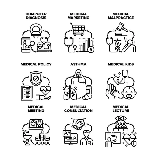 Conjunto de reuniones médicas Iconos Ilustraciones vectoriales — Vector de stock