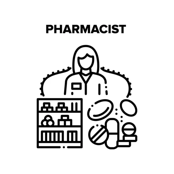 Lavoro farmacista Concetto vettoriale Illustrazione nera — Vettoriale Stock