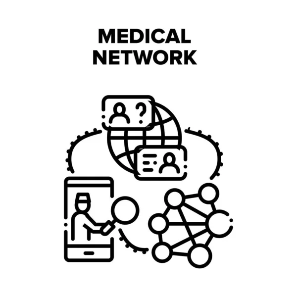 แนวคิดเวกเตอร์เครือข่ายทางการแพทย์ ภาพวาดสีดํา — ภาพเวกเตอร์สต็อก