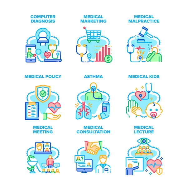 Medical Meeting Set Icons Vector Illustrations — Stock Vector