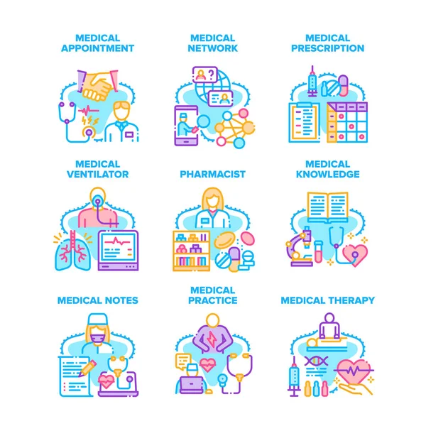Set de práctica médica Iconos Ilustraciones vectoriales — Vector de stock