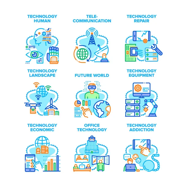 Technologie Human Set Pictogrammen vectorafbeeldingen — Stockvector