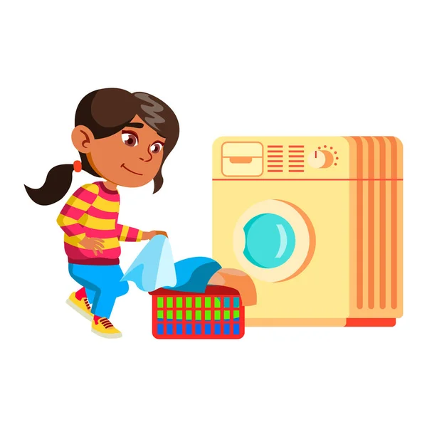 Çamaşır Yıkayan Kız Çocuğu Rutin Işleri Taşıyıcısı Leydi Çocuk Çamaşır — Stok Vektör