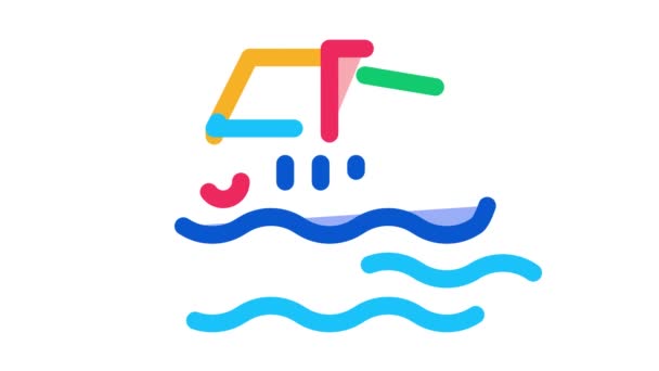 Barco de pesca en la animación icono de la ola de agua — Vídeos de Stock