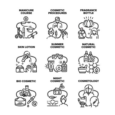 Kozmetik Prosedürleri Simge Vektörü Siyah İllüstrasyonunu Ayarladı