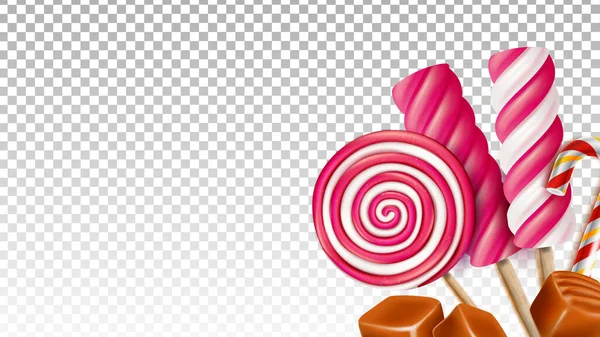 Toffee Caramel And Lollipop Sweet Candies Vector — Stock Vector