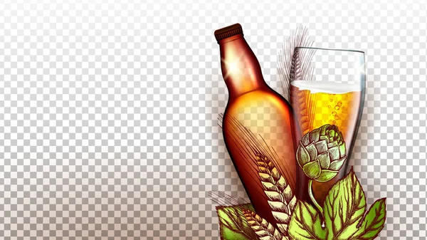 啤酒饮料产品杯和空白瓶向量 — 图库矢量图片