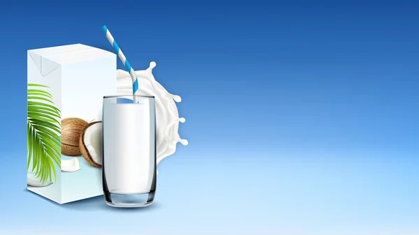 Bebida de leite de coco e vetor de espaço de cópia respingo — Vetor de Stock