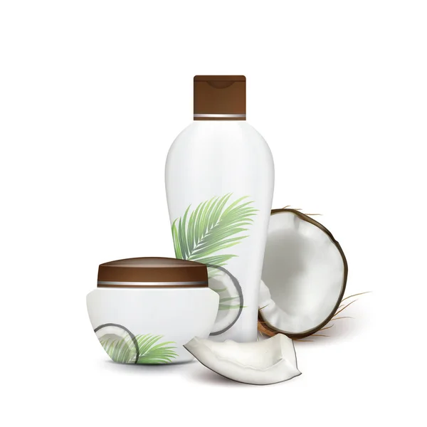 Shampoo Natural de Coco e Creme Cosméticos Vector — Vetor de Stock