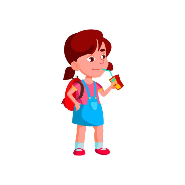 Κορίτσι παιδί πίνουν χυμό κεράσι από το πακέτο διάνυσμα — Διανυσματικό Αρχείο