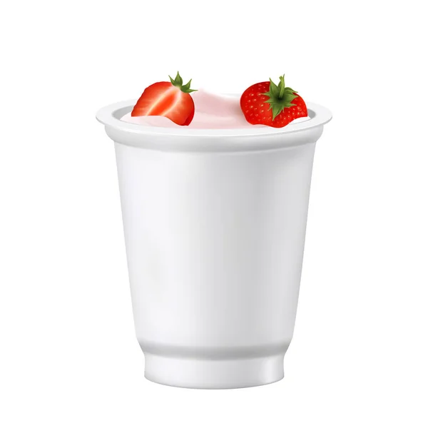 Joghurt Dessert Blank Cup mit Erdbeer Vector — Stockvektor