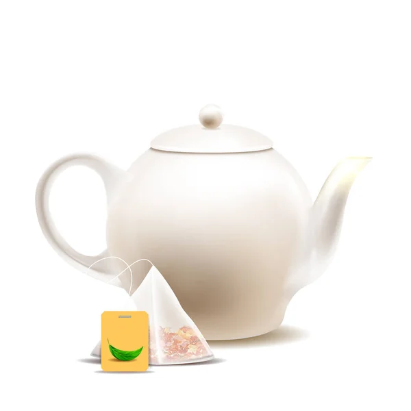 Czajniczek i torebka herbaty do przygotowania Hot Drink Vector — Wektor stockowy