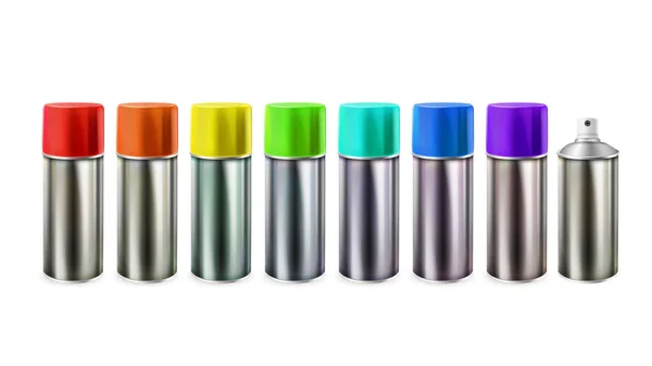 Pintura multicolor Botellas en blanco Set de aerosol Vector — Vector de stock