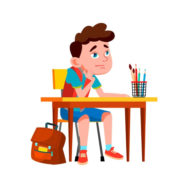 Boy Pupil On School Lesson And Thinking Vector — Stock Vector