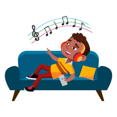 Çocuk Akıllı Telefon Vektöründe Müzik Dinliyor