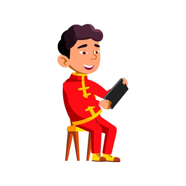 Kid Boy mit Smartphone Digital Gadget Vector — Stockvektor