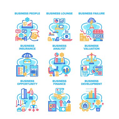 İş Analisti Simge Vektör Resimlerini Ayarladı