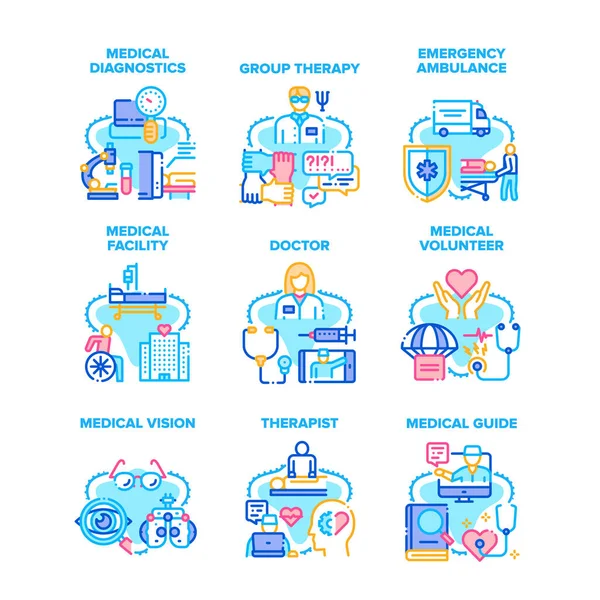 Set de Terapia Médica Iconos Ilustraciones Vectoriales — Vector de stock