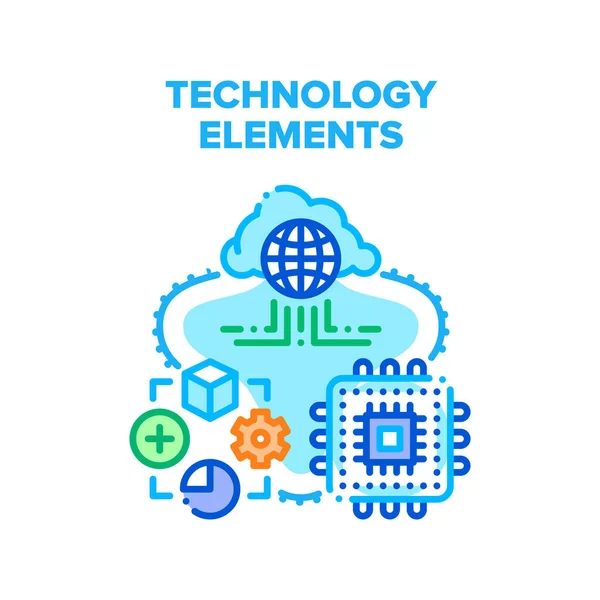 Elementos de tecnologia Vector Concept Color Illustration — Vetor de Stock