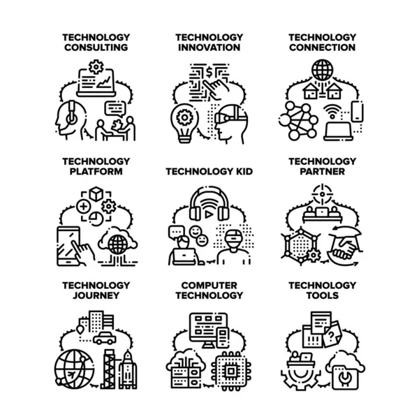 Computer Technology Set Icons Vector Illustrations — Stock Vector