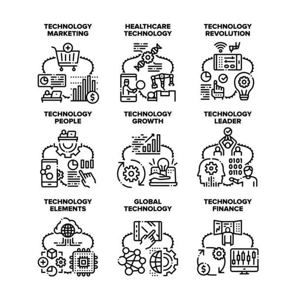 Global Technology Set Icons Vector Illustrations — Stock Vector