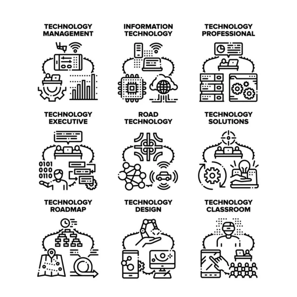 Technology Solution Set Icons Vector Illustrations — Stock Vector