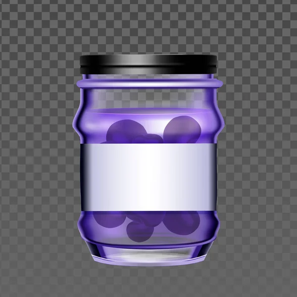 Glass Bottle With Blueberry Berries Jam Vector — стоковий вектор