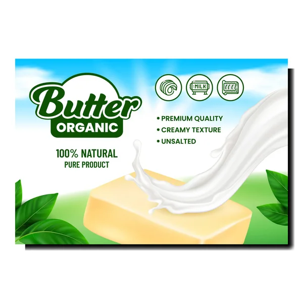 Beurre biologique créatif Bannière promotionnelle vectorielle — Image vectorielle