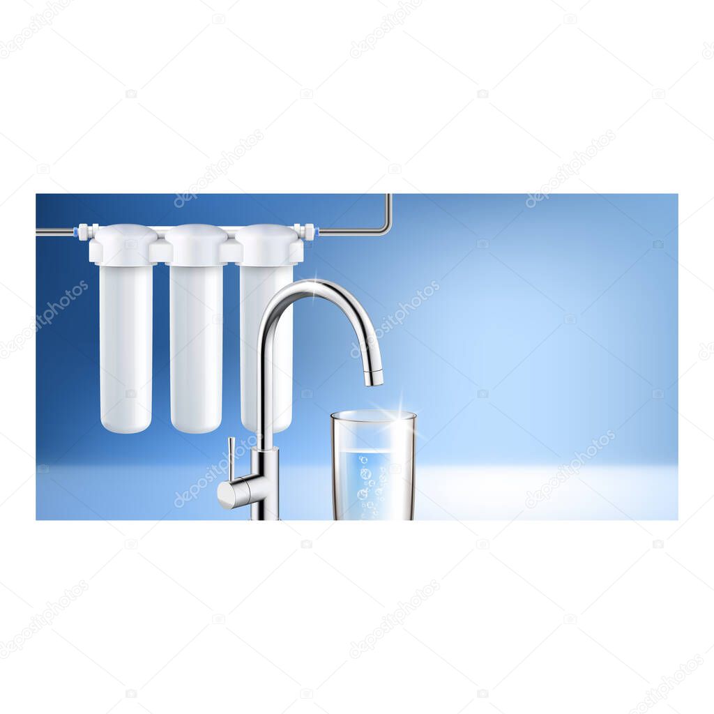 Home Water Filter System Promotion Banner Vector