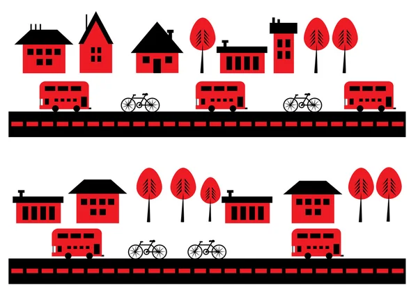 Houses, bicycles and buses — Stock Vector