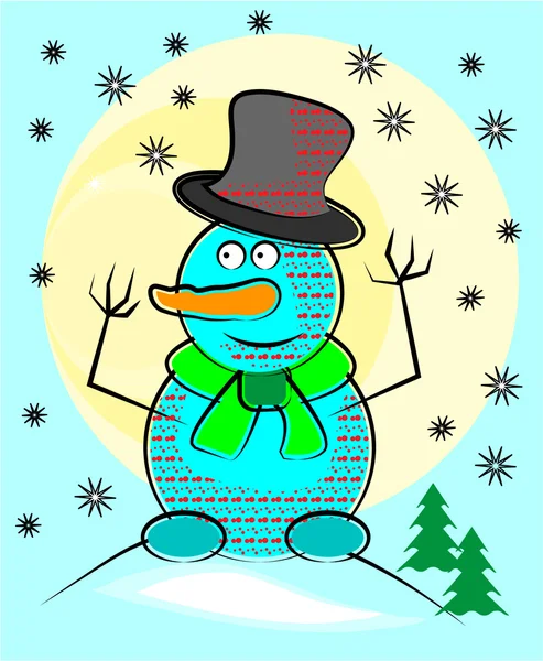 Blue snowman with hat and scarf — Stock Vector