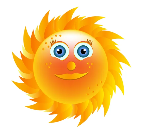 Soleil jaune souriant aux yeux bleus — Image vectorielle