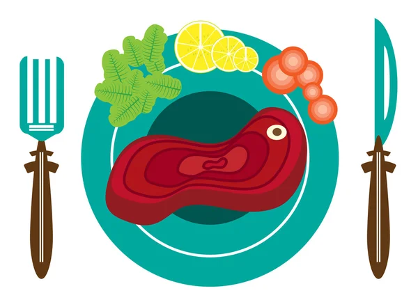 Imagen del plato con carne — Vector de stock