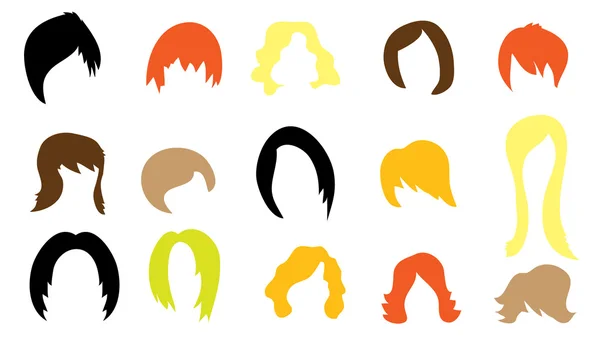 Conjunto de perucas coloridas — Vetor de Stock