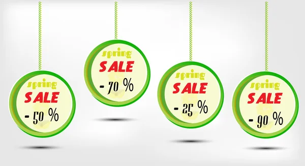 テキスト販売、4 つの緑の円と広告ラベル — ストックベクタ