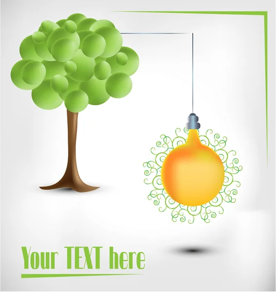 Arbre vert 3d avec ampoule jaune électique — Image vectorielle