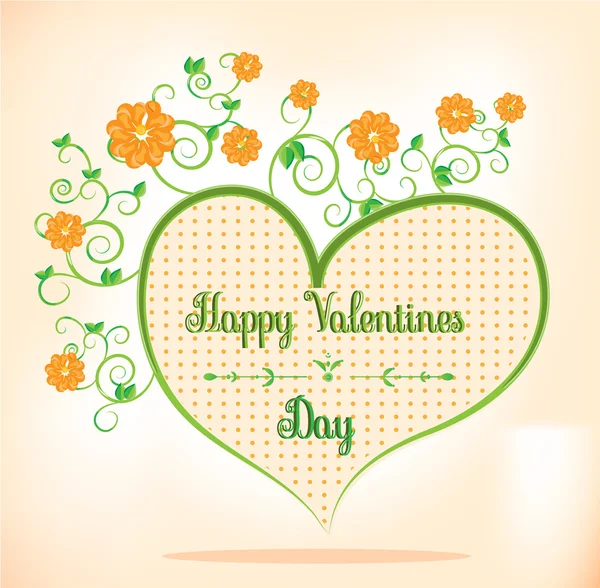 Valentinskarte mit grünem, orangefarbenem Herz — Stockvektor