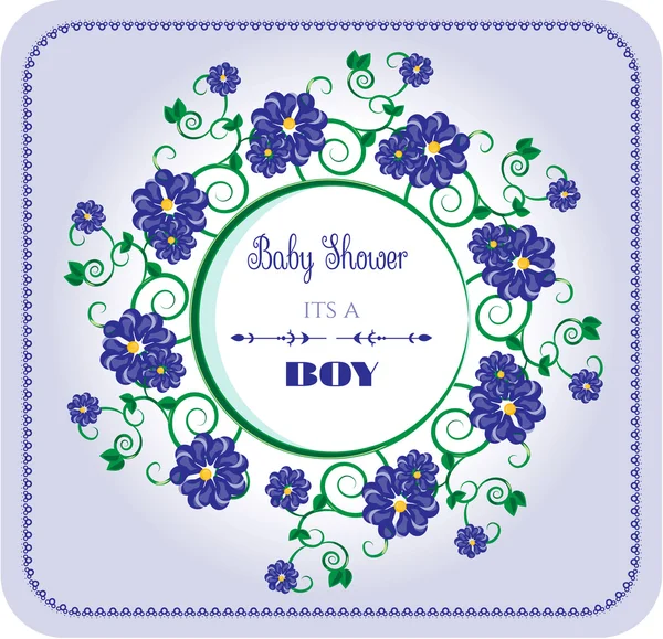 Bebek duş - erkek, mavi çiçekler — Stok Vektör