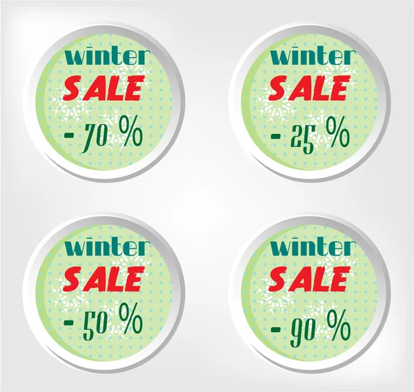 Advertising label with text winter sale, four circles, snowflakes — Stock Vector