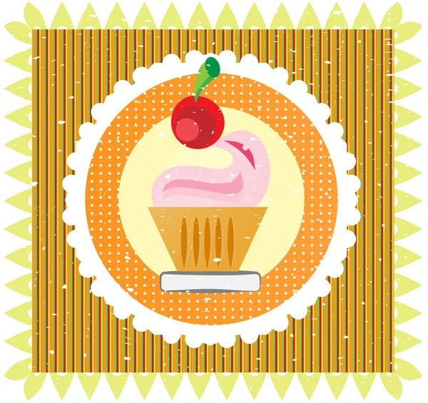 Sweet on striped background, with cherry and cream, grunge style — Stock Vector